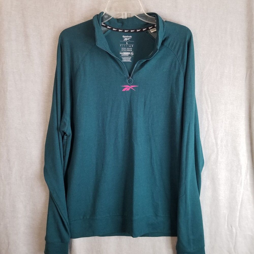 Reebok Large Sweatshirt Workout Ready Quarter-Zip Long Sleeve Speedwick‎ Green